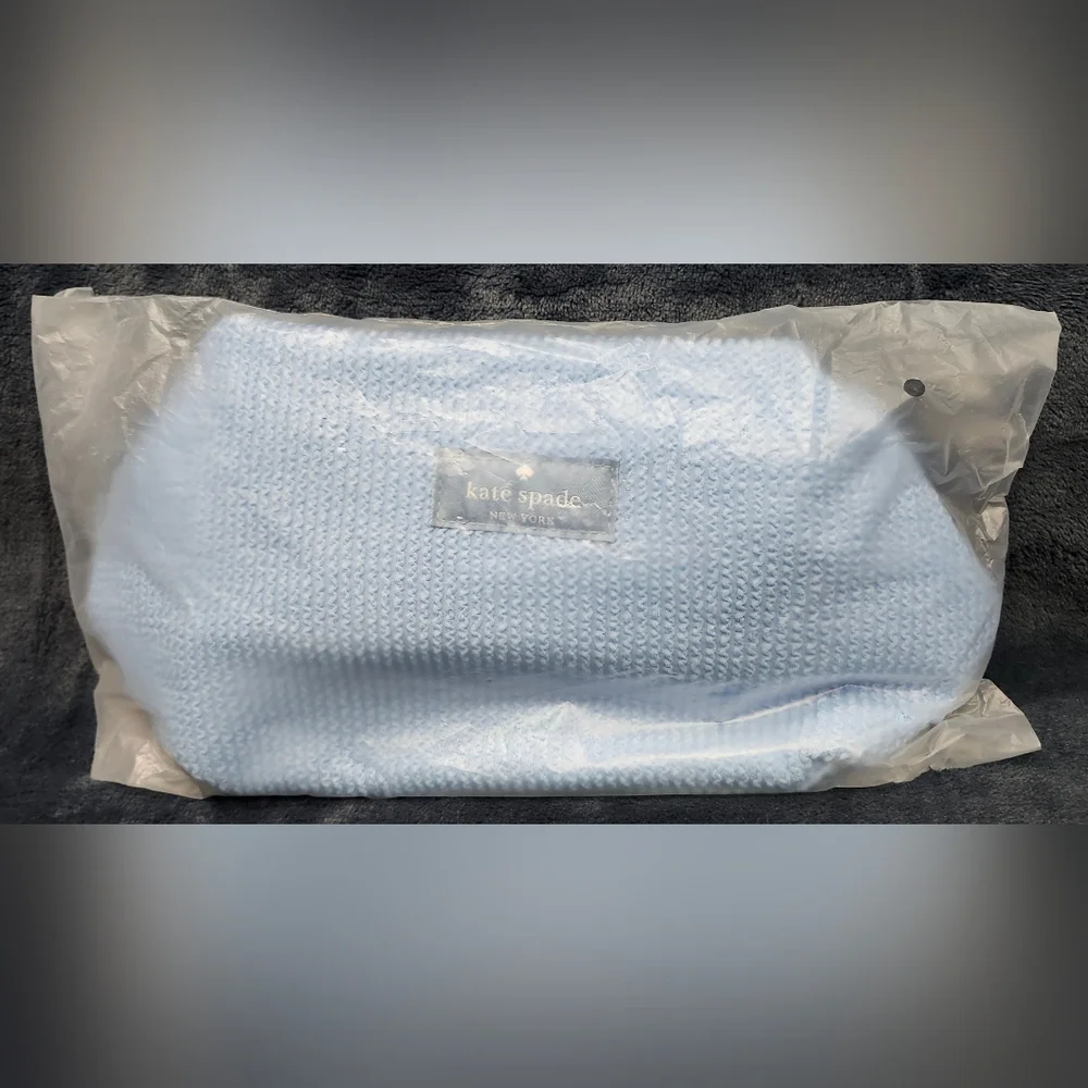 Kate Spade New York light blue terry cloth cosmetic make up pouch bag NWOT